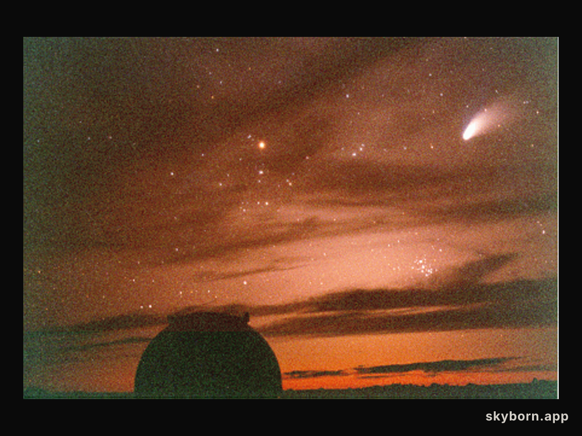 Sunset with Hale-Bopp at Keck
Credit: