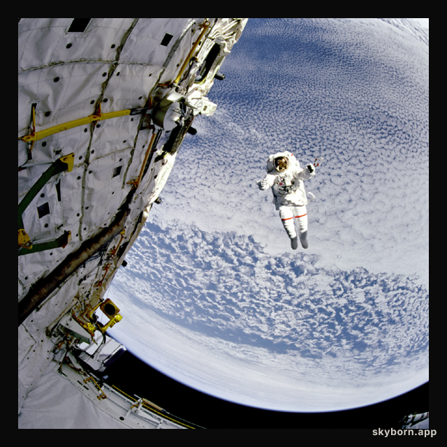 A Flying Astronaut Over Earth