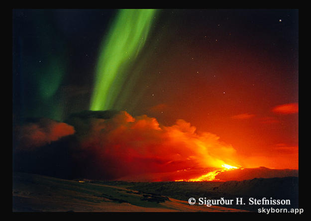 Volcano and Aurora in Iceland