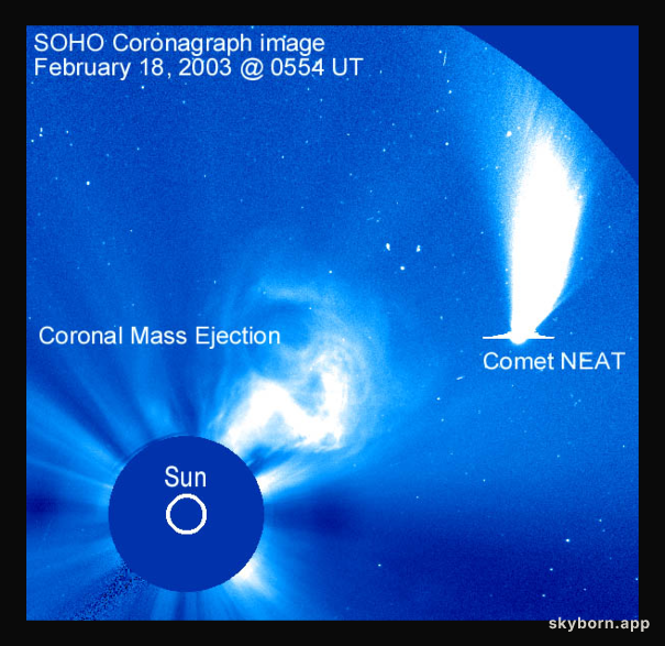 Comet Neat Passes an Erupting Sun