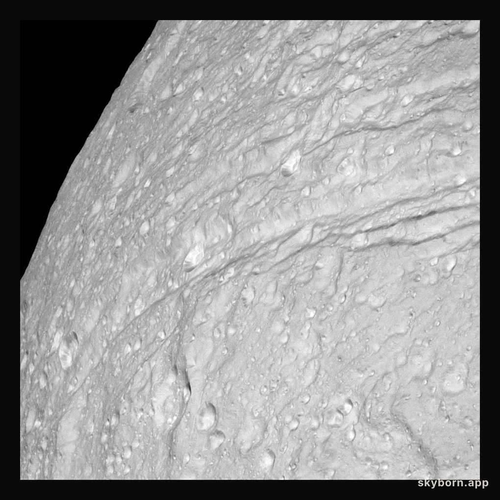 Cratered Cliffs of Ice on Saturn's Tethys