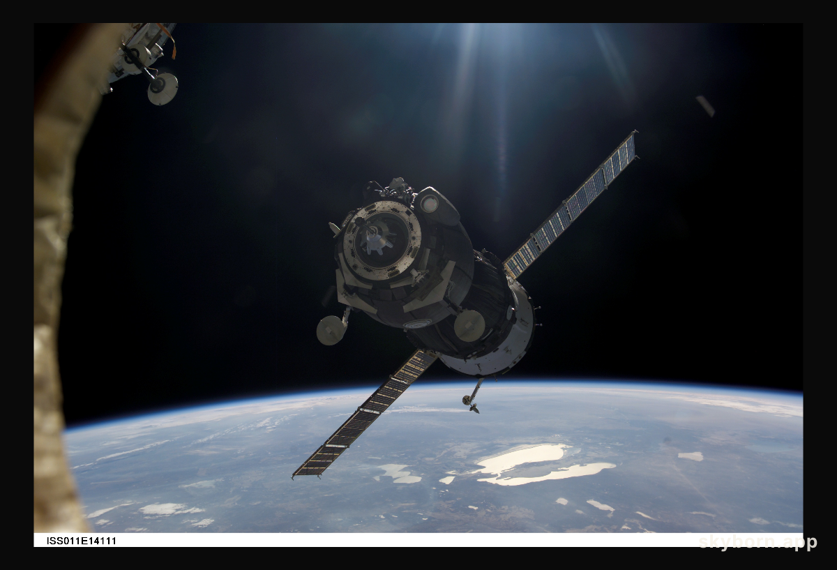 A Soyuz Spacecraft Approaches the Space Station
