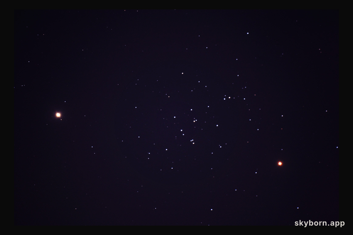 Saturn, Mars, and the Beehive Cluster