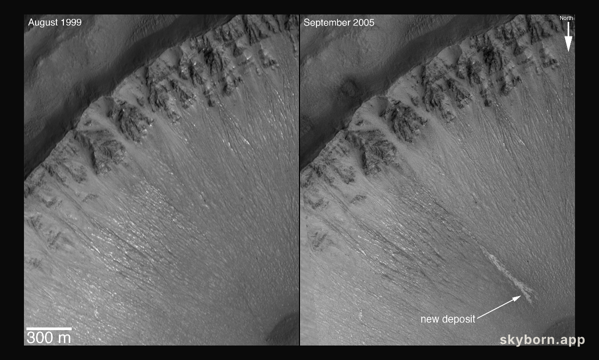 Light Deposits Indicate Water Flowing on Mars