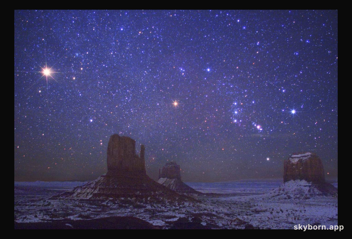 Mars and Orion Over Monument Valley