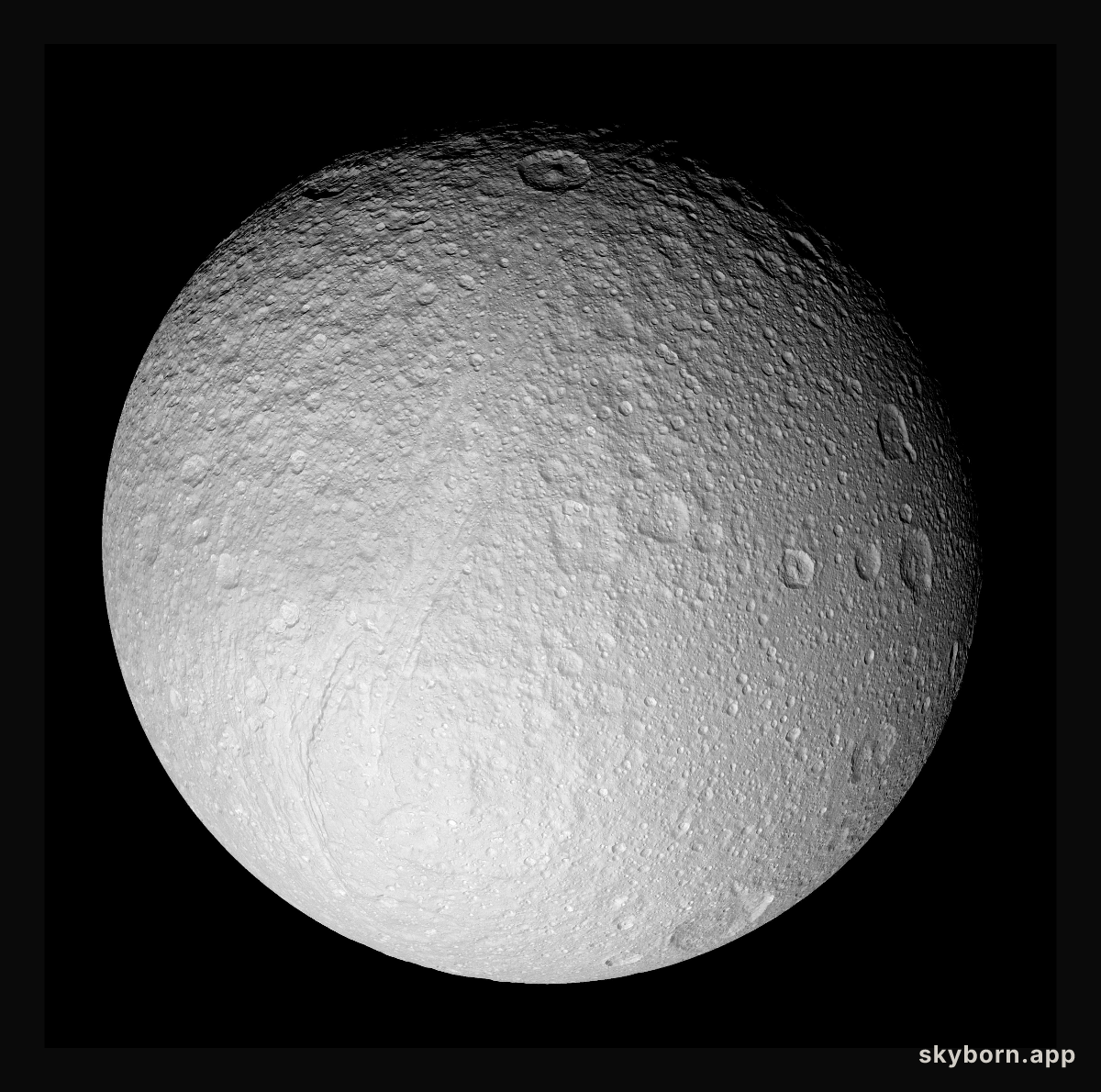 Ice Moon Tethys from Saturn-Orbiting Cassini