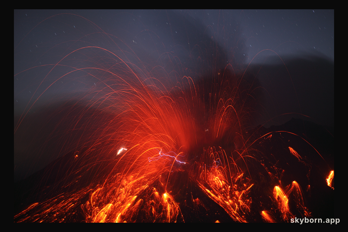 Sakurajima Volcano with Lightning