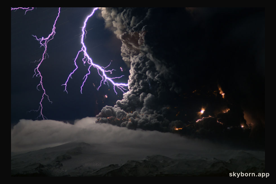 Ash and Lightning Above an Icelandic Volcano