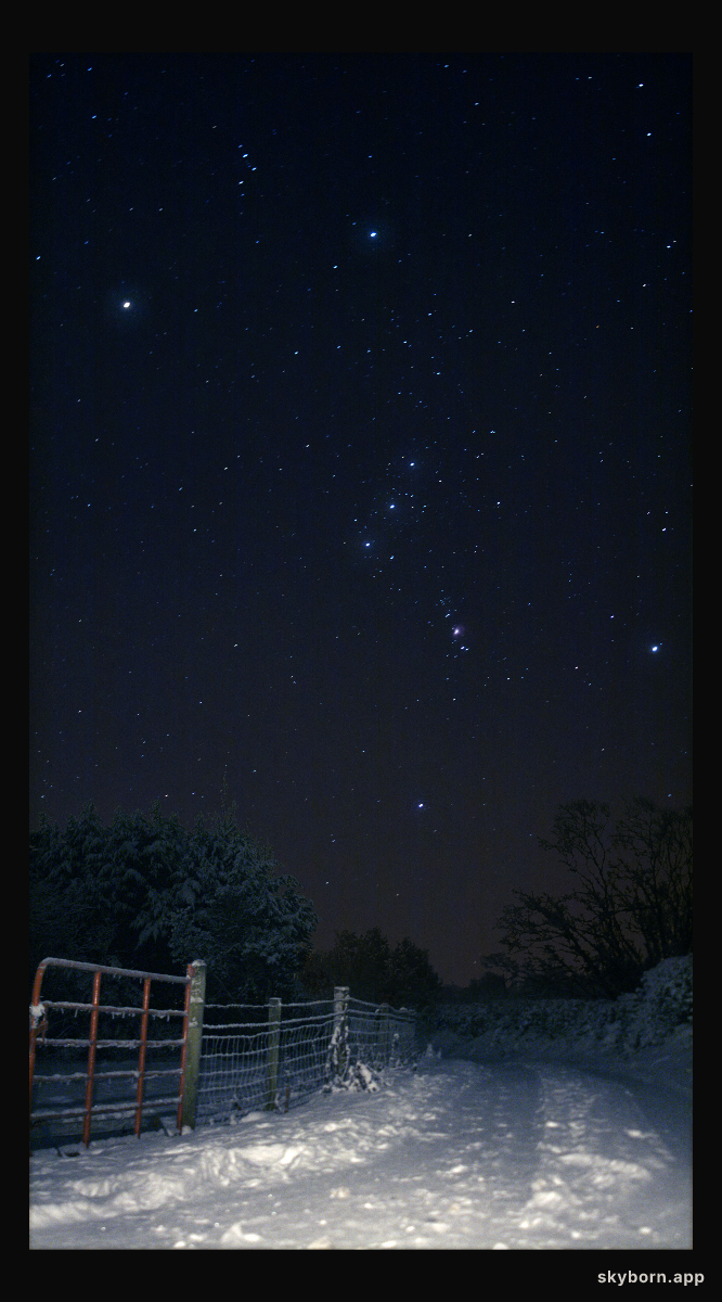 Sideways Orion Over Snowy Ireland