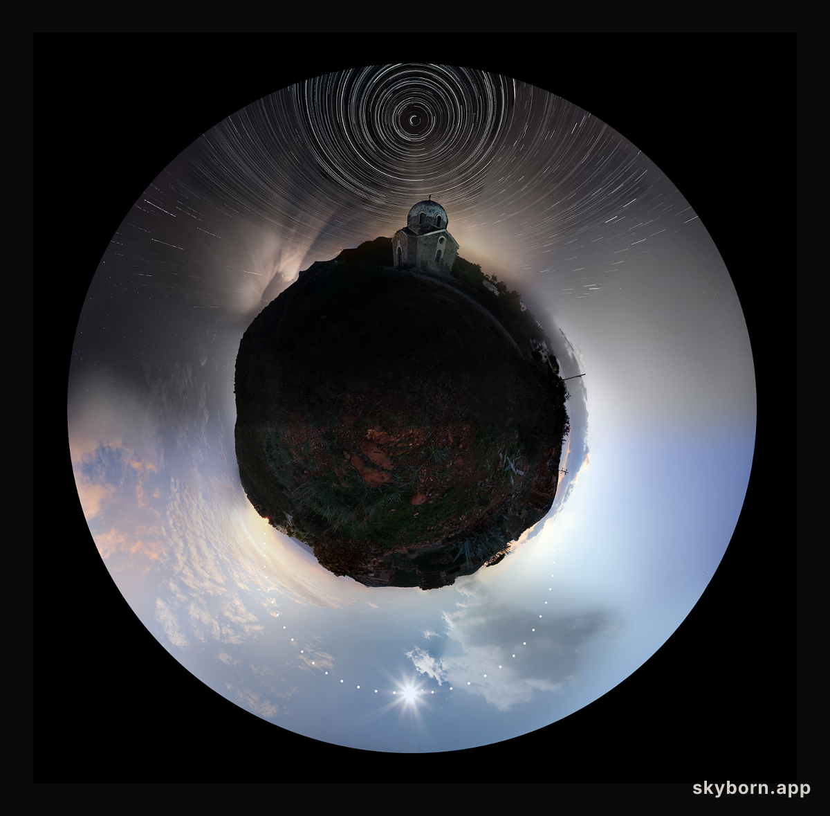 Night and Day above Almost Planet Sounio