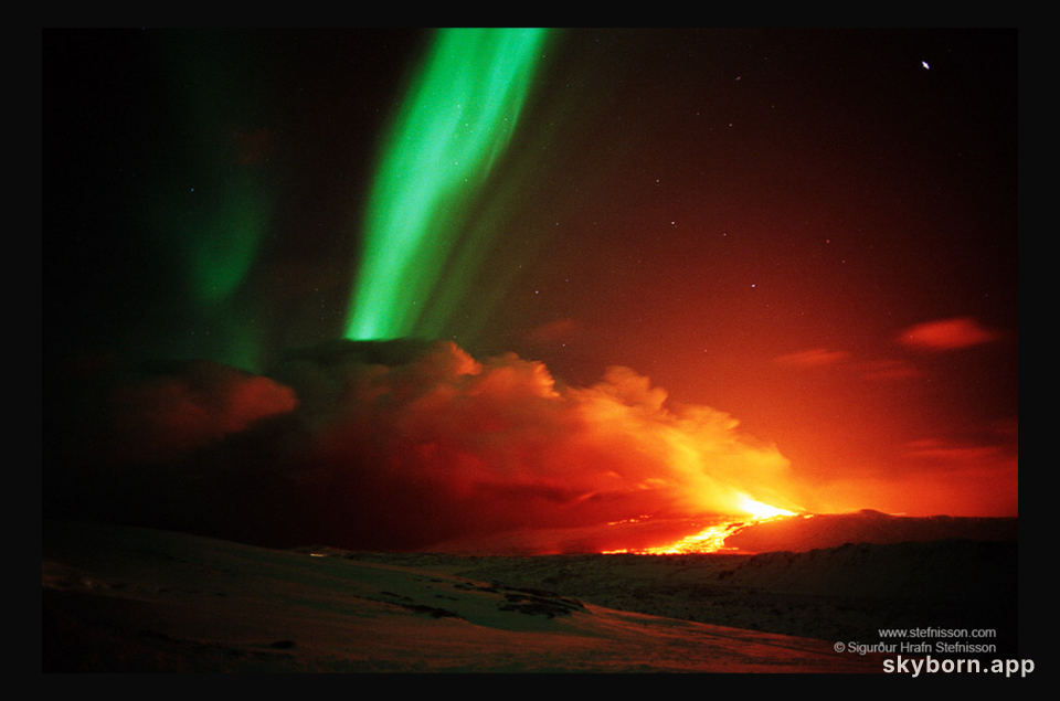 Volcano and Aurora in Iceland
