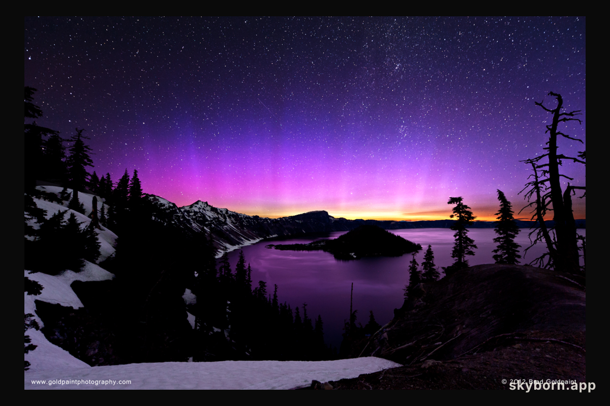 Pink Aurora Over Crater Lake