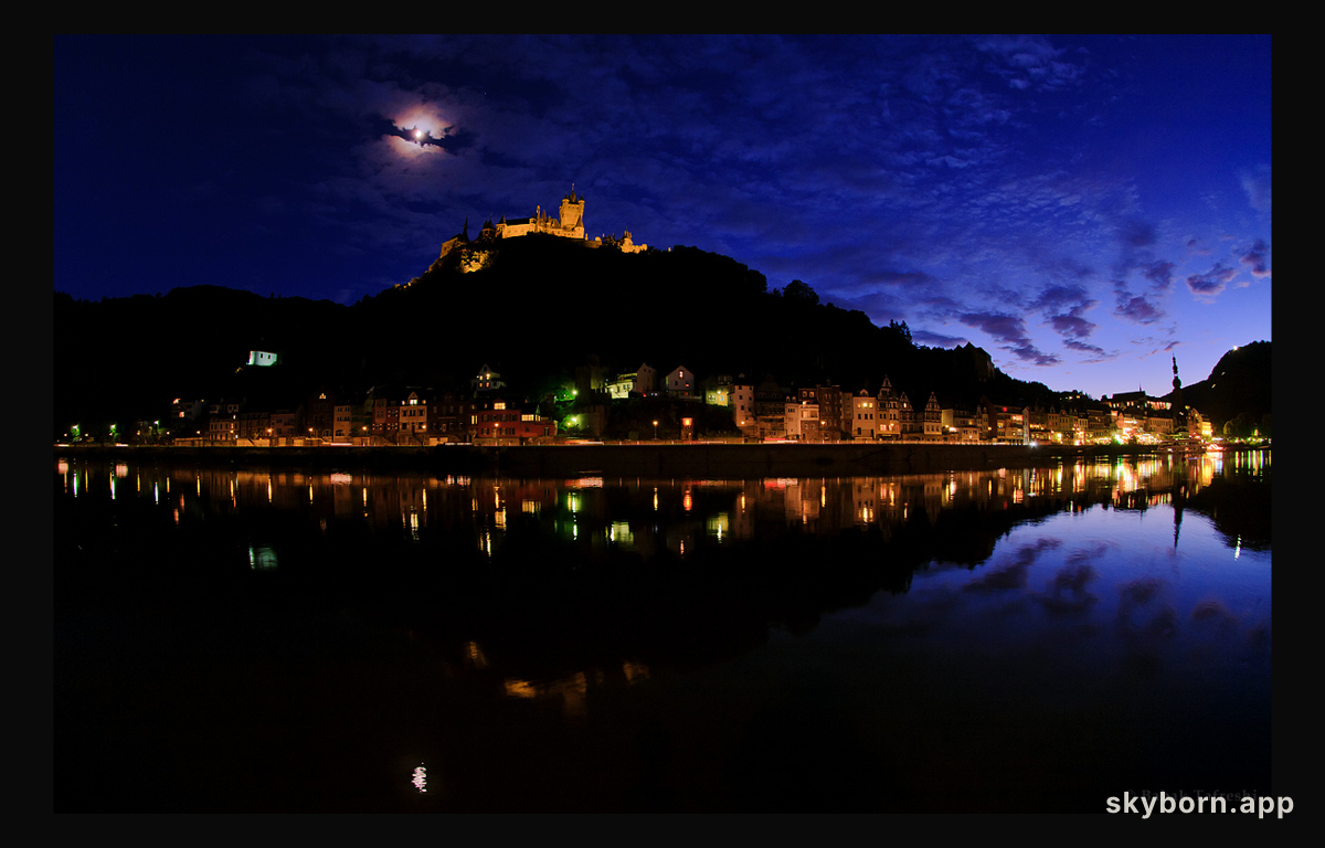 Lunar Corona over Cochem Castle
