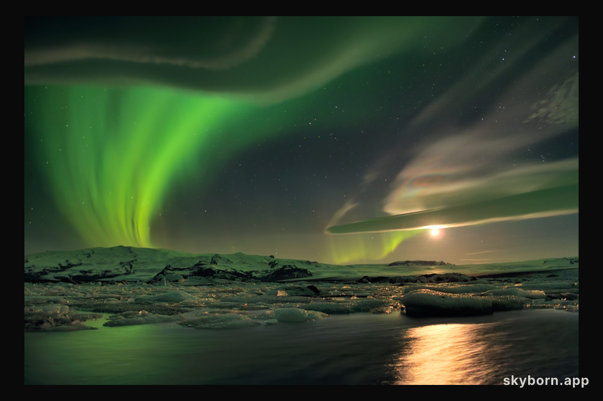 Aurora and Unusual Clouds Over Iceland