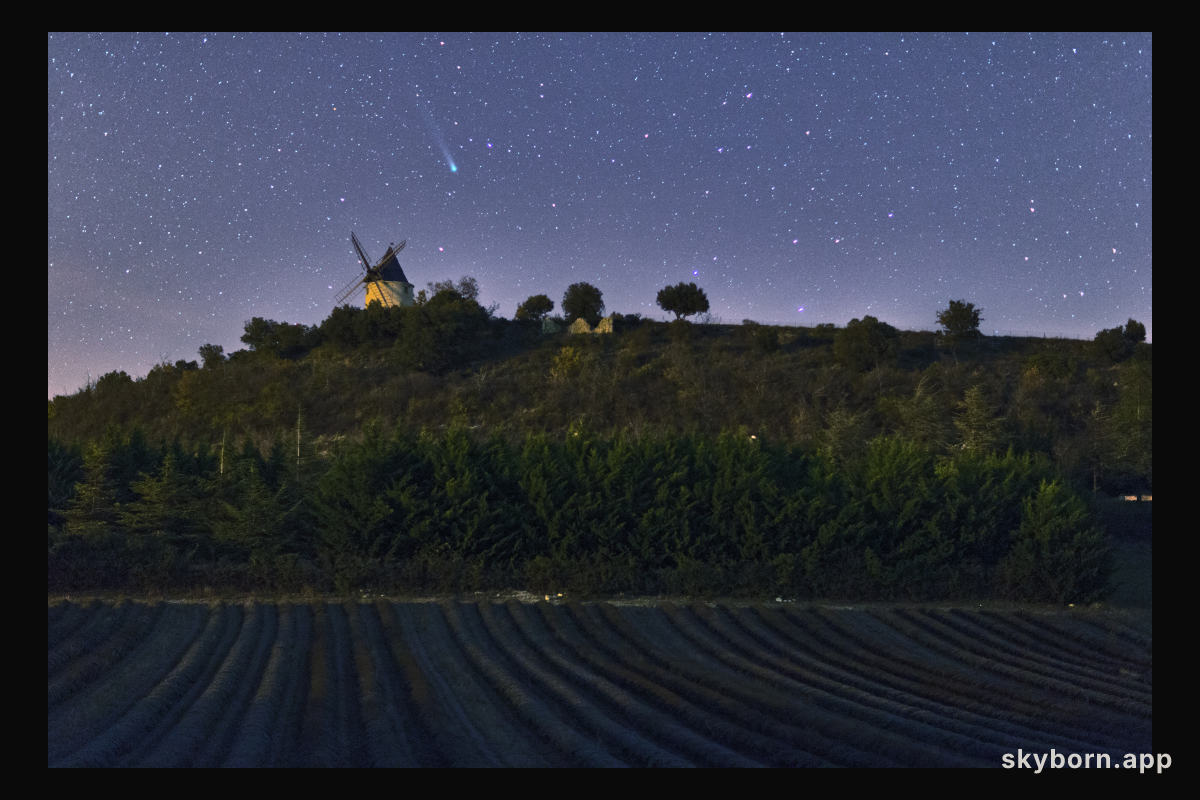 Comet Lovejoy Over a Windmill