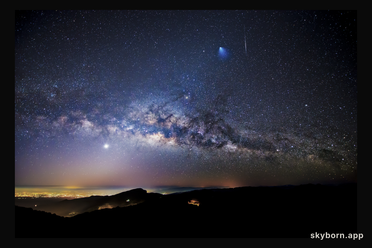 Rocket, Meteor, and Milky Way over Thailand