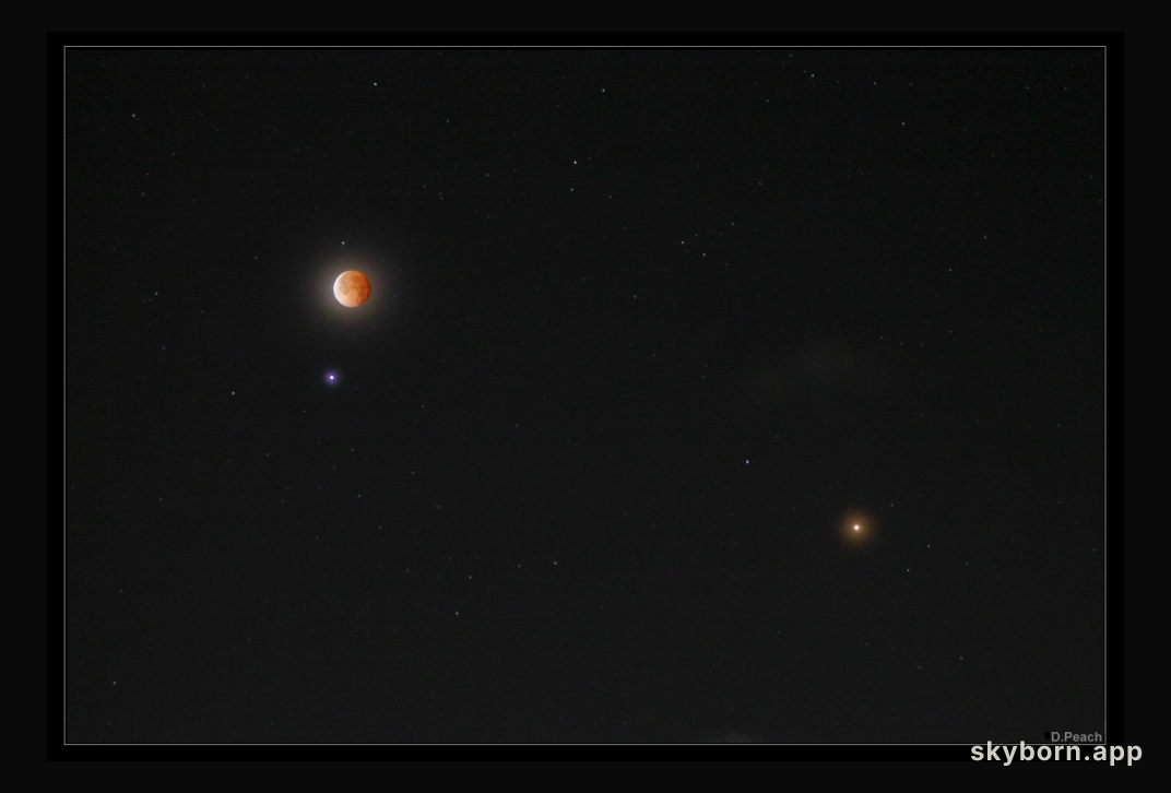Spica, Mars, and Eclipsed Moon