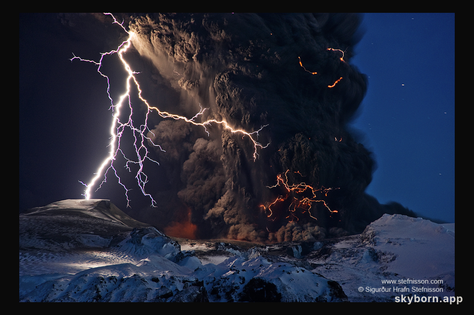 Ash and Lightning above an Icelandic Volcano