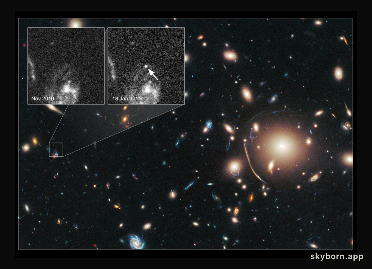 Galaxy Cluster Magnifies Distant Supernova