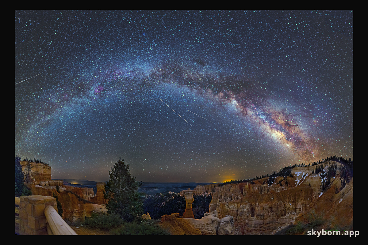 Meteors, Planes, and a Galaxy over Bryce Canyon