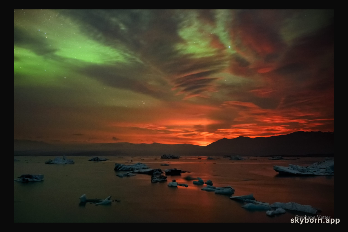 Aurora and Volcanic Light Pillar