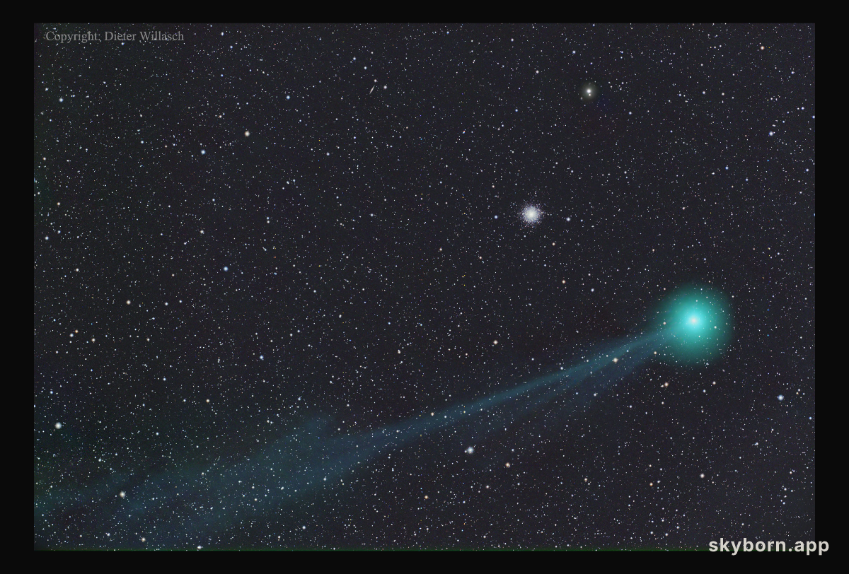 Comet Lovejoy before a Globular Star Cluster