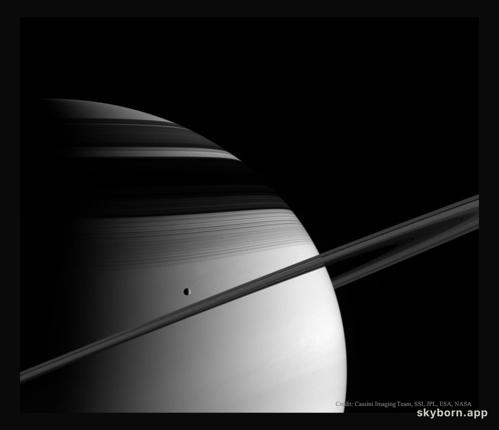 Saturn, Tethys, Rings, and Shadows