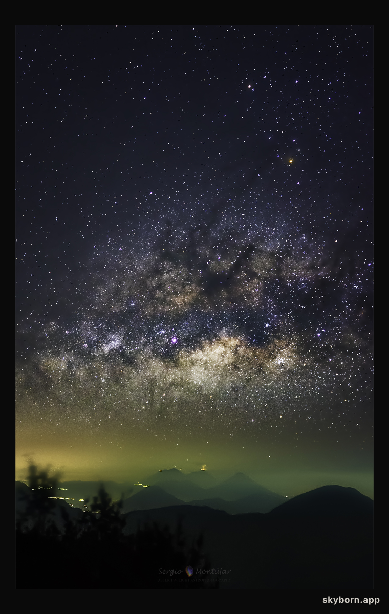 Milky Way over Erupting Volcano