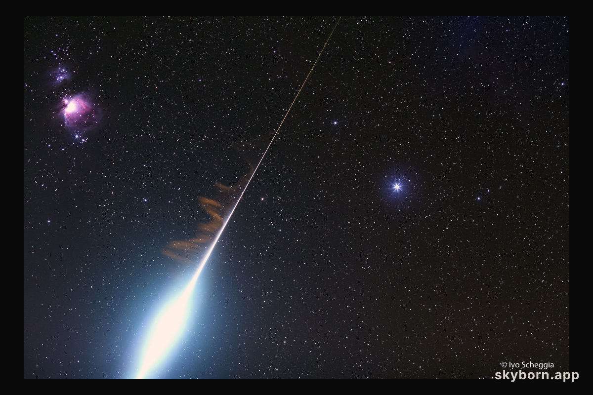 A Blazing Fireball between the Orion Nebula and Rigel