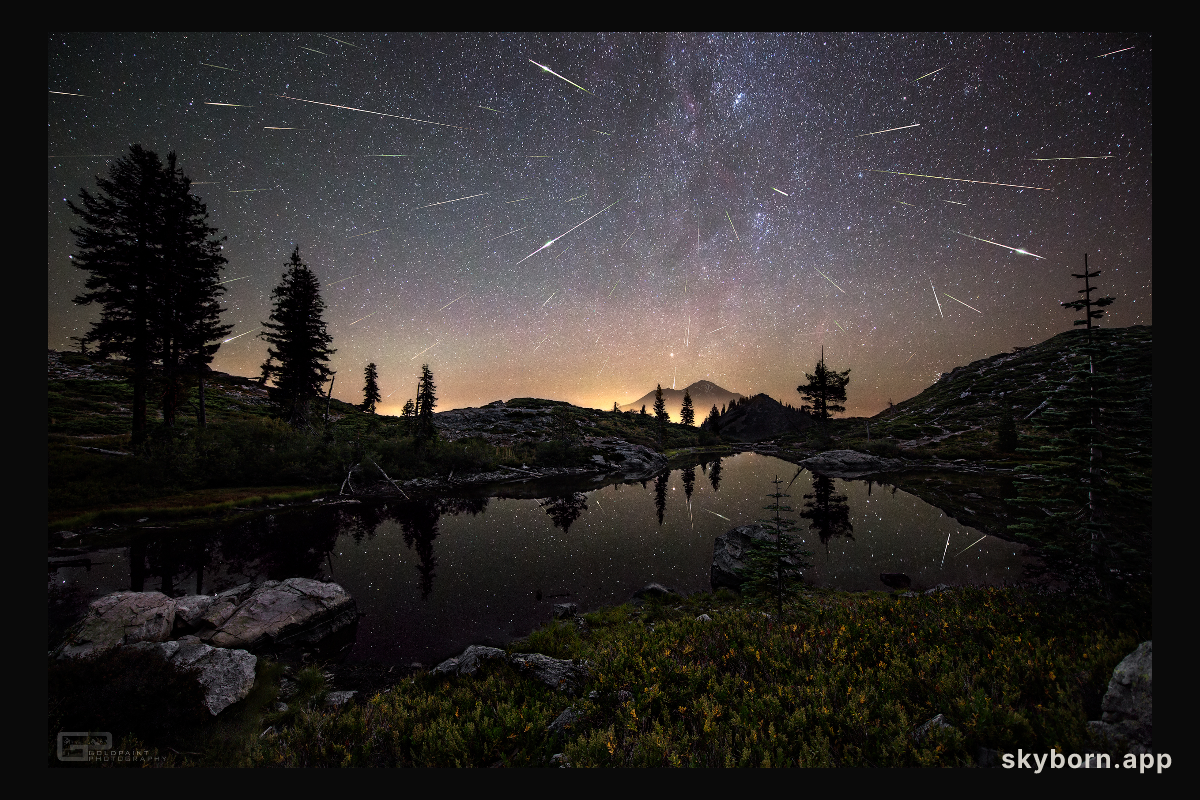 Perseid Meteors over Mount Shasta