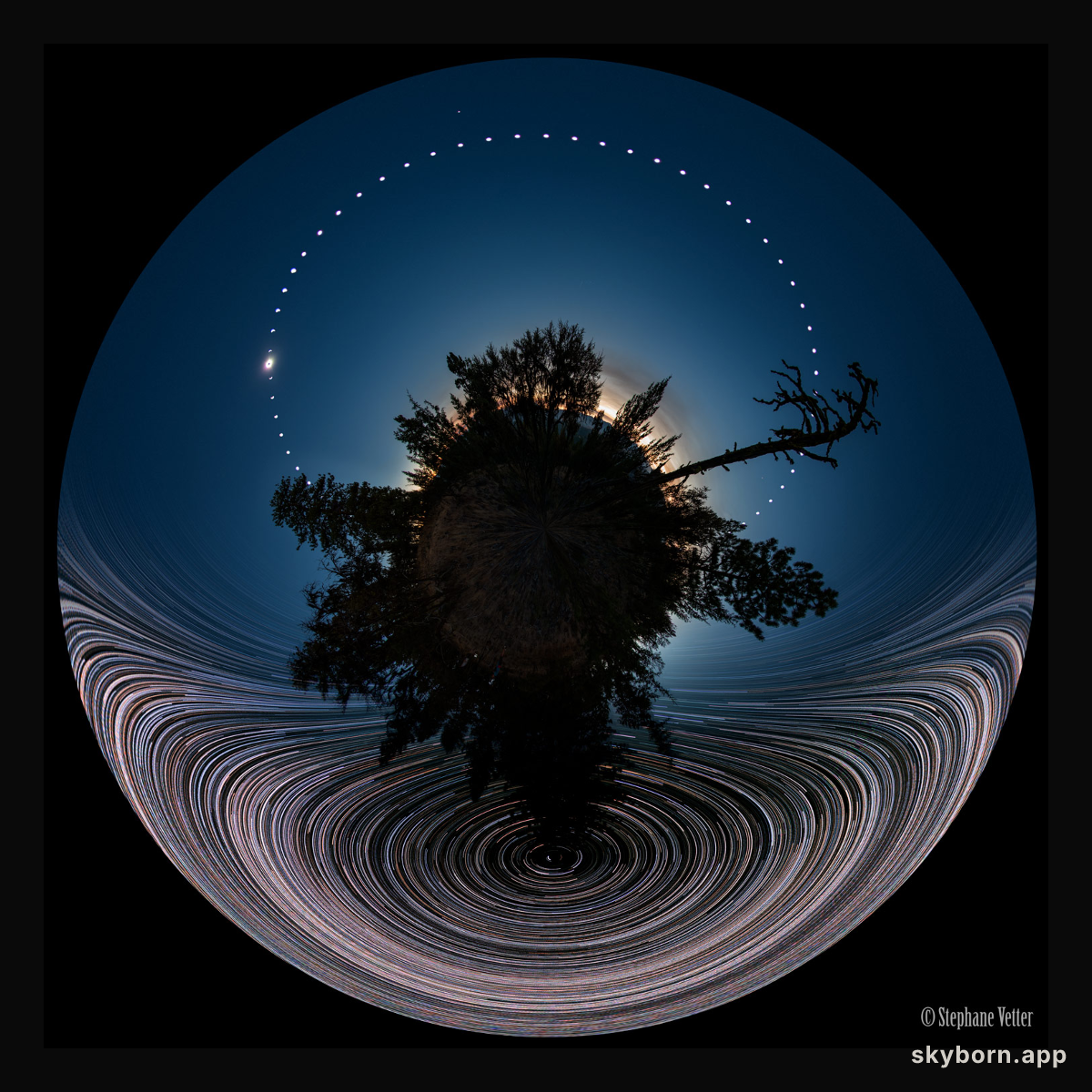 Panoramic Eclipse Composite with Star Trails