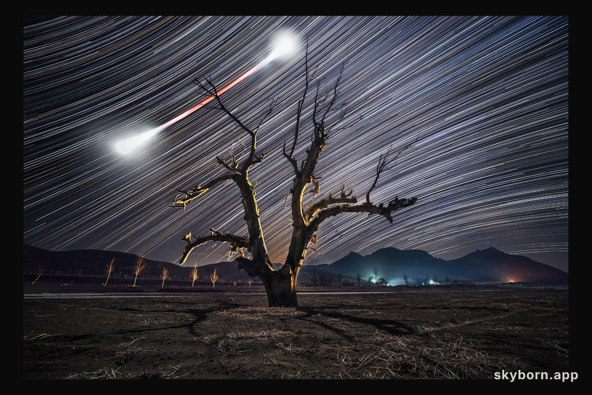 Bow Tie Moon and Star Trails
