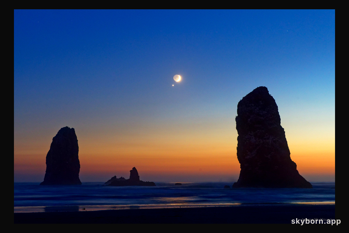Moon and Venus over Cannon Beach