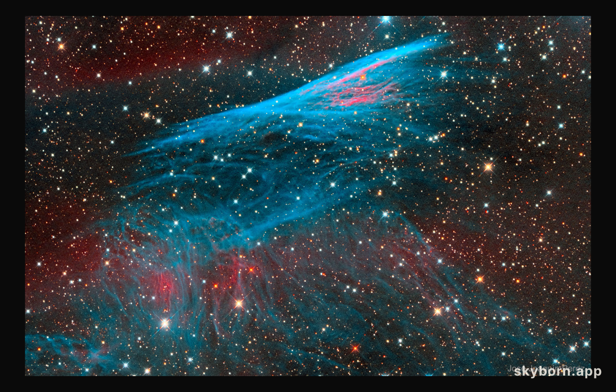 The Pencil Nebula in Red and Blue