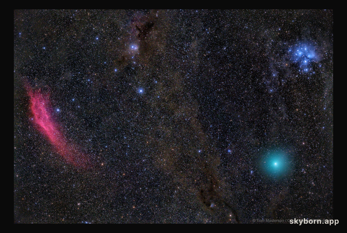 Red Nebula, Green Comet, Blue Stars