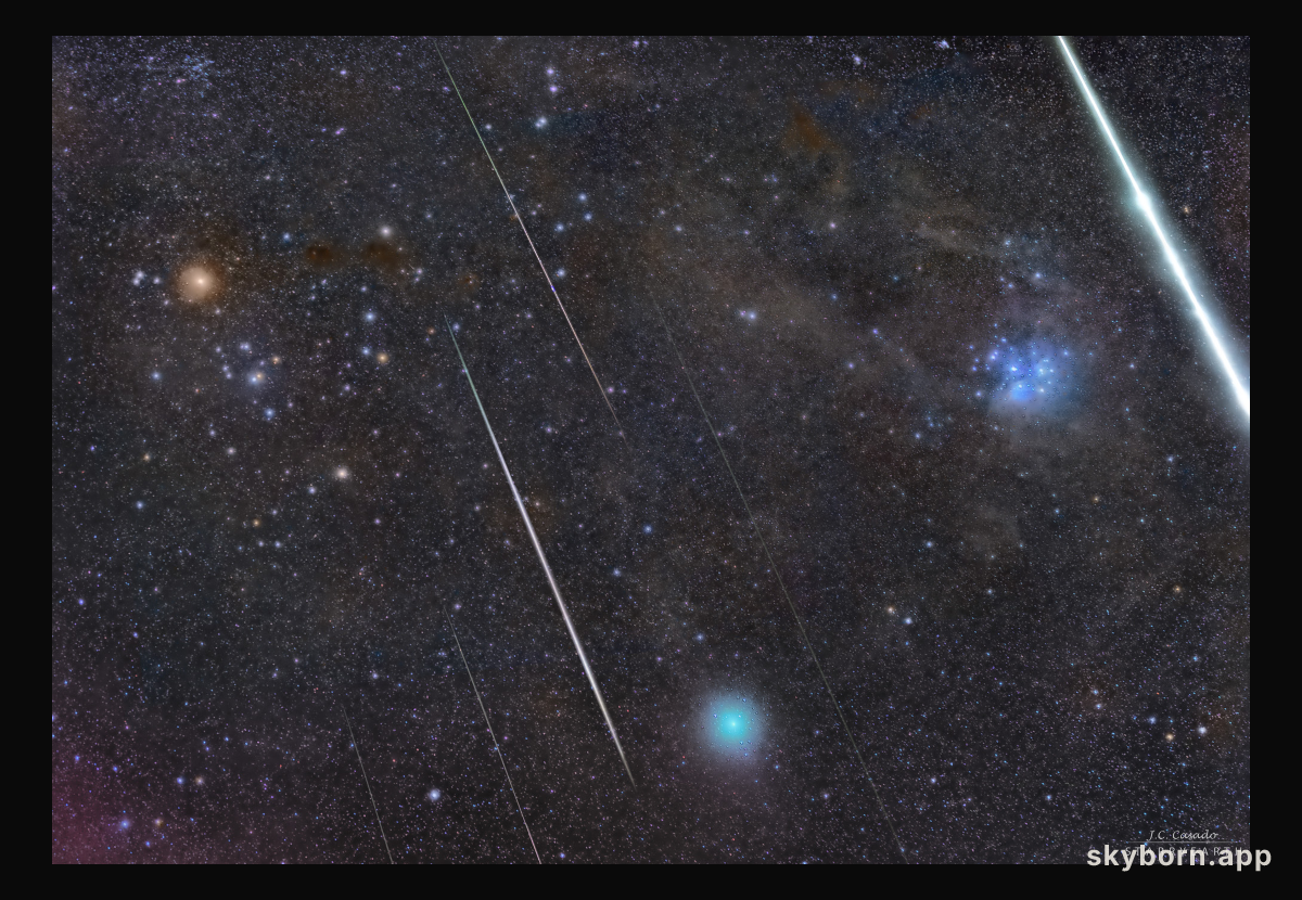 Stars, Meteors, and a Comet in Taurus