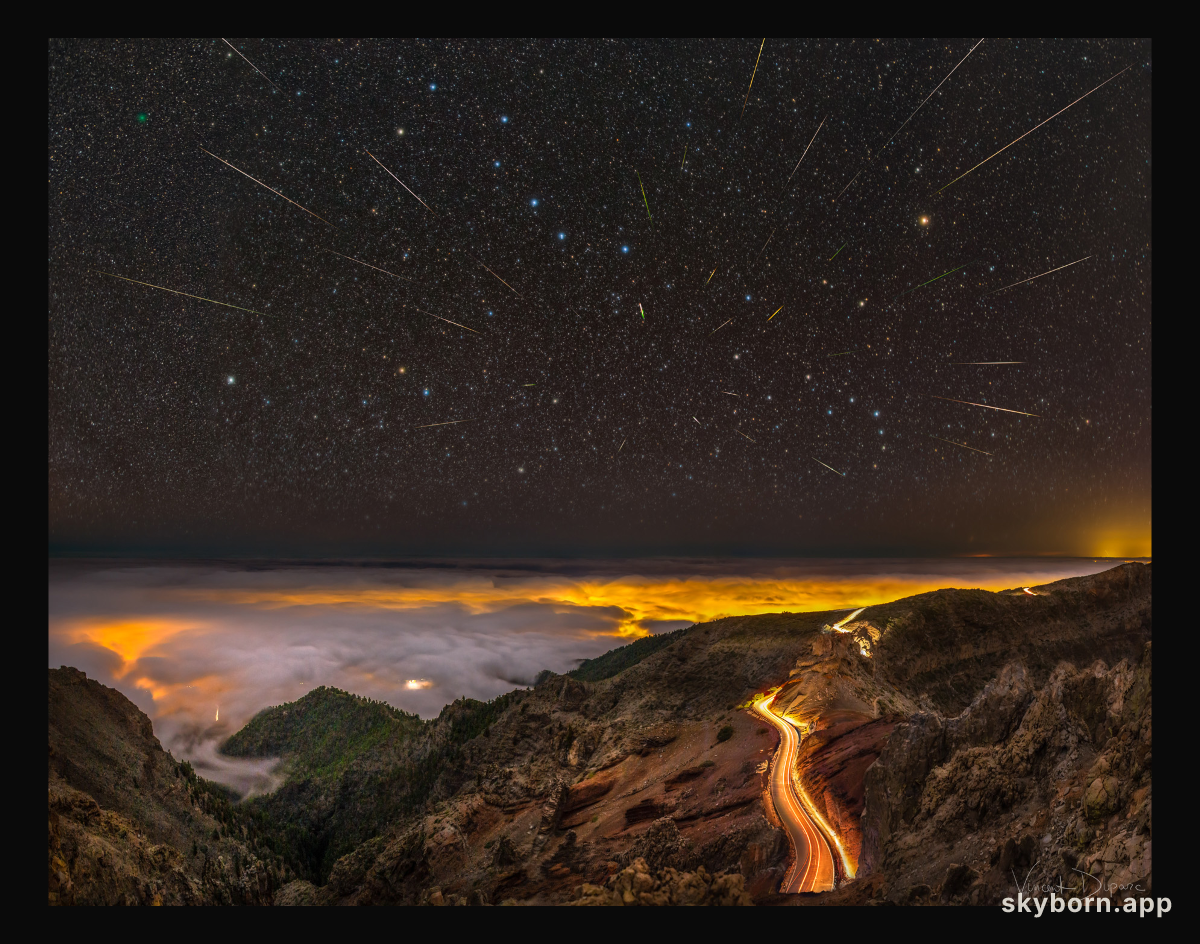 Meteors, Comet, and Big Dipper over La Palma