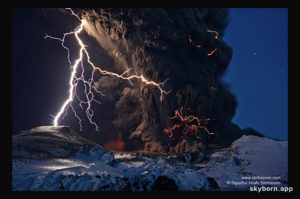 Ash and Lightning above an Icelandic Volcano