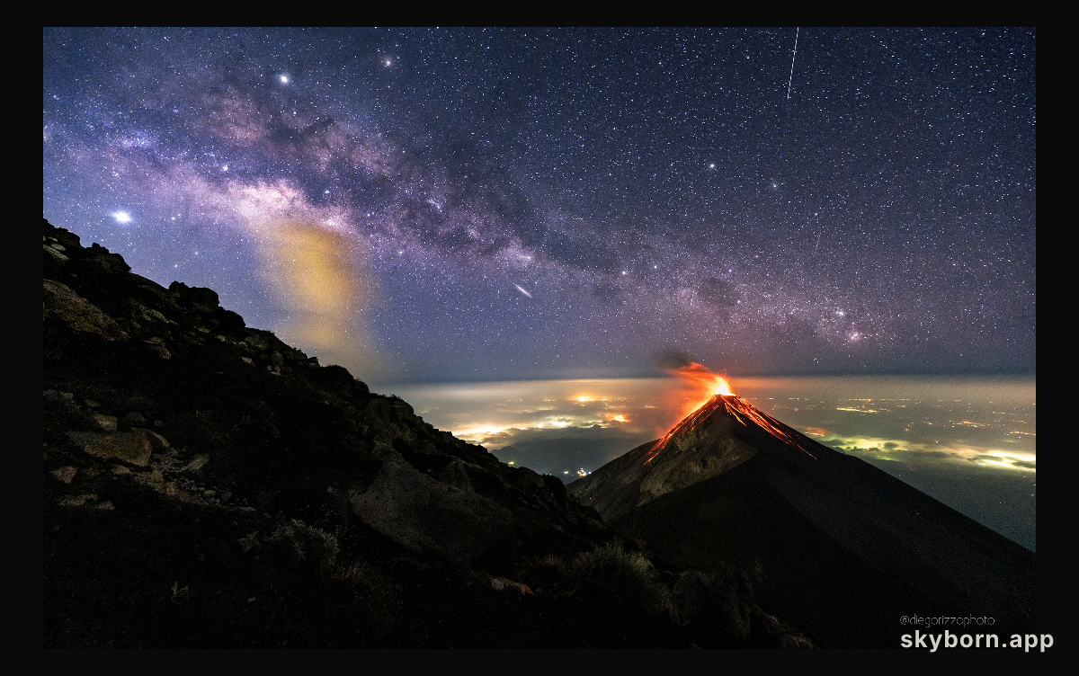 A Volcano of Fire under a Milky Way of Stars