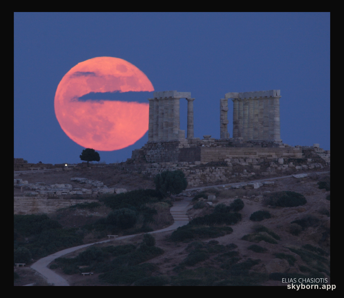 Strawberry Moon over the Temple of Poseidon