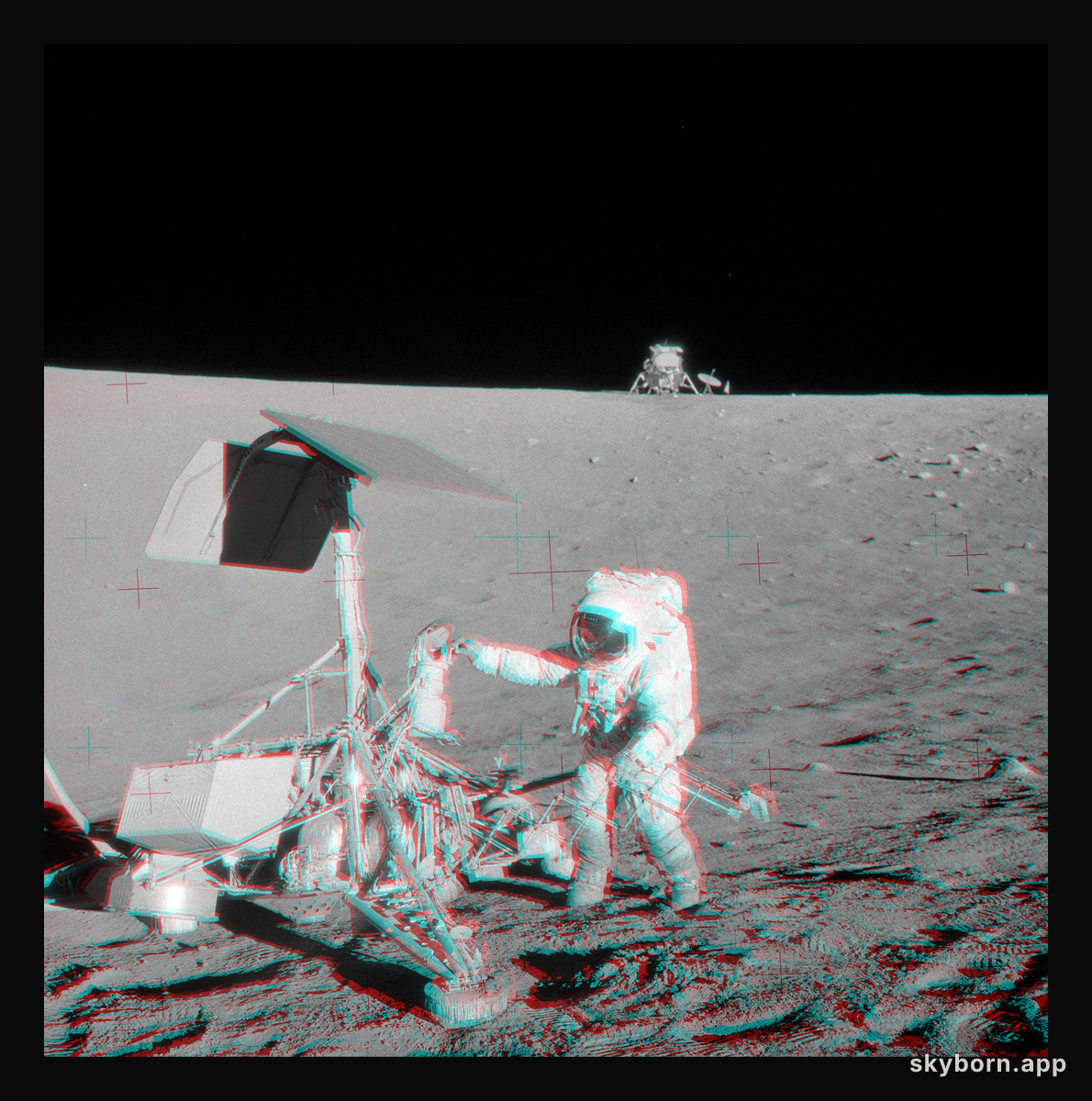 Apollo 12 and Surveyor 3 Stereo View