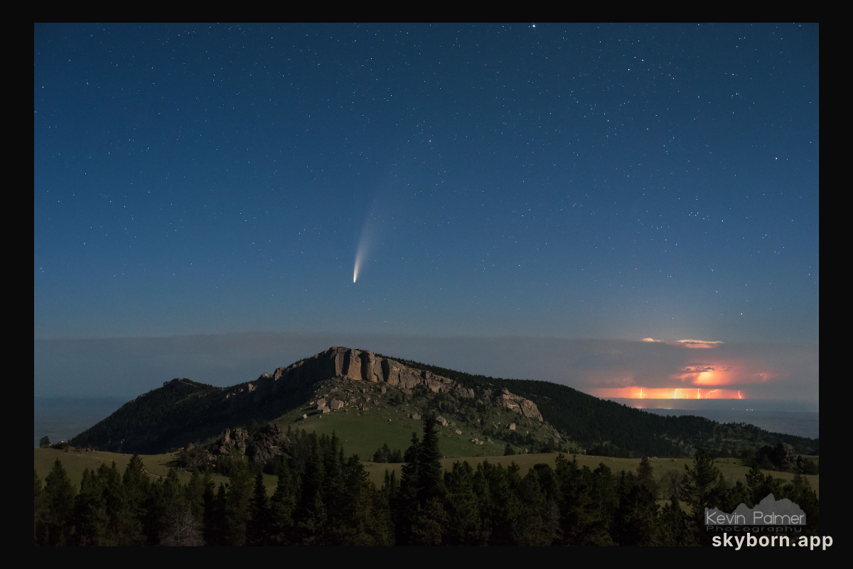 Comet and Lightning Beyond Bighorn Mountains