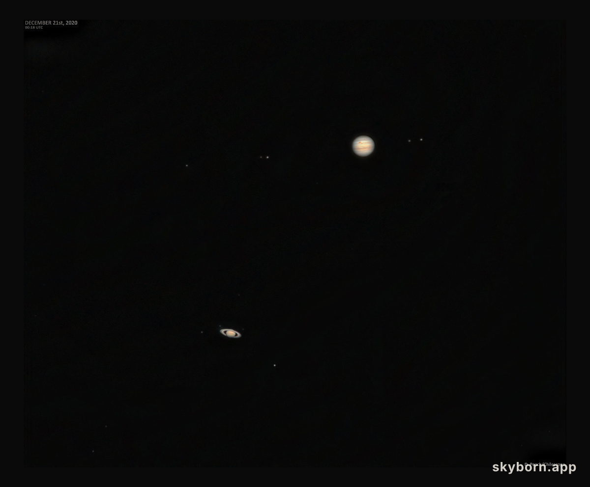 Jupiter Meets Saturn: A Red Spotted Great Conjunction