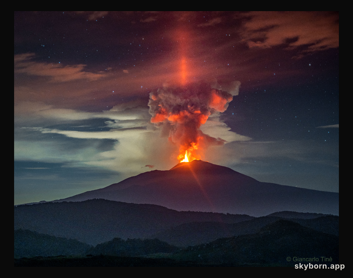 Light Pillar over Volcanic Etna