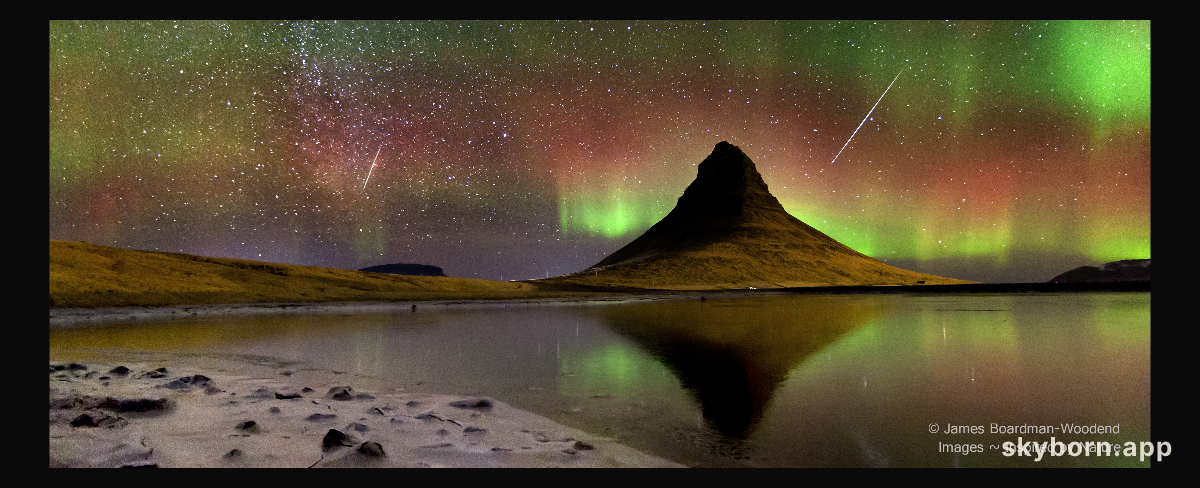 Meteors and Auroras over Iceland