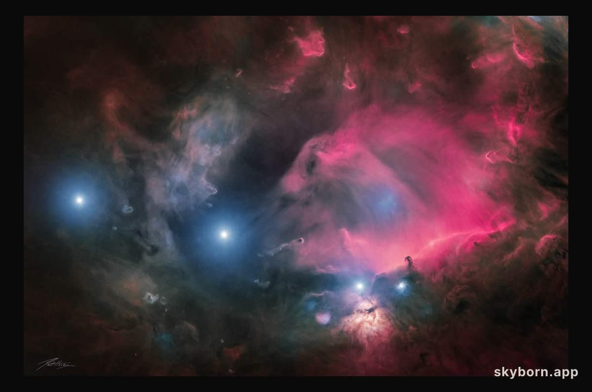 Orion's Belt Region in Gas and Dust
