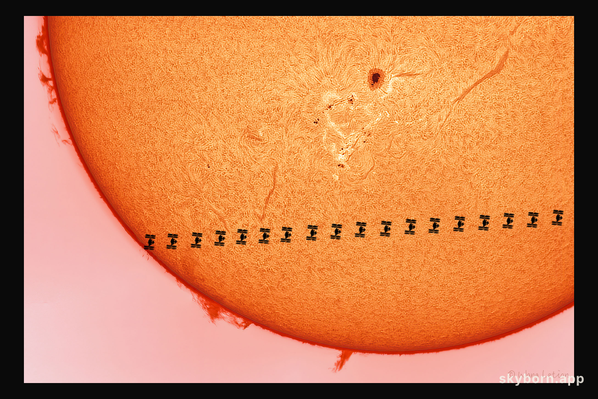 A Space Station Crosses a Busy Sun
