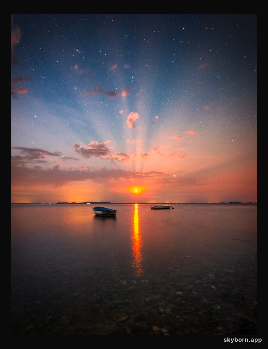 Crepuscular Moon Rays over Denmark