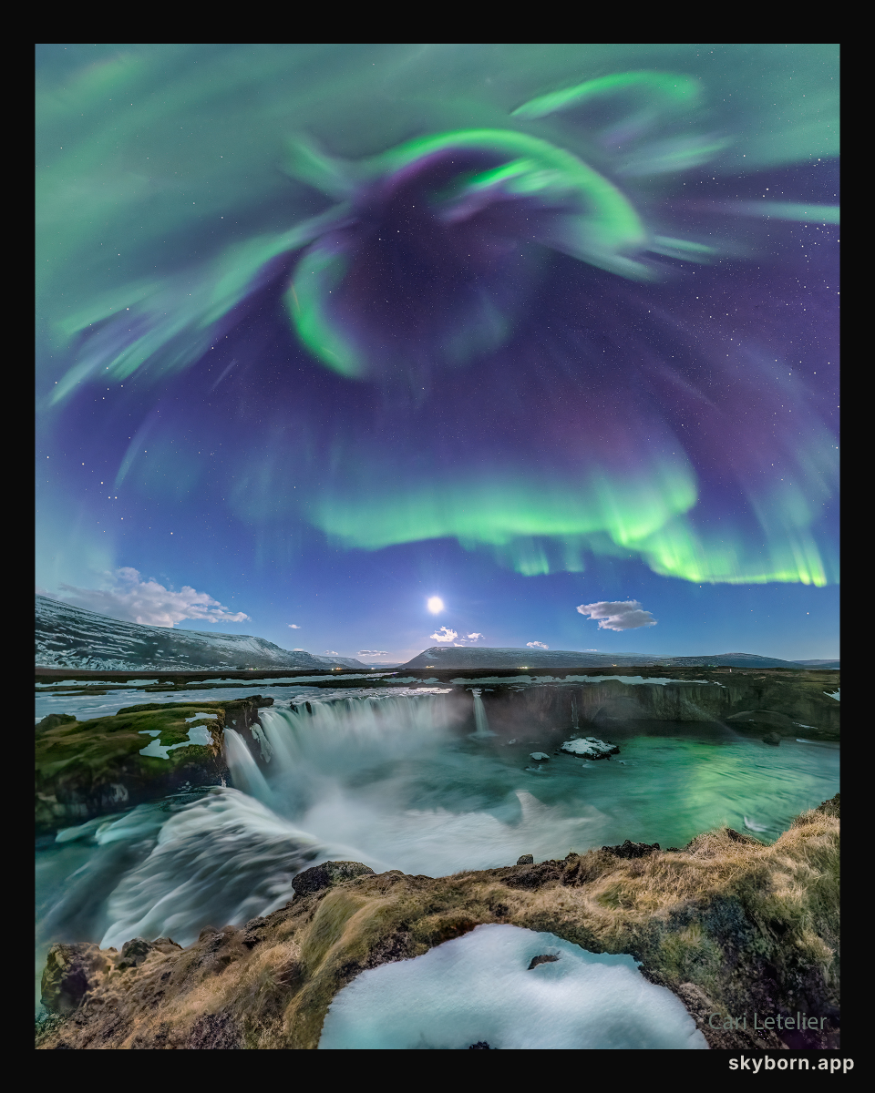 Aurora over Icelandic Waterfall