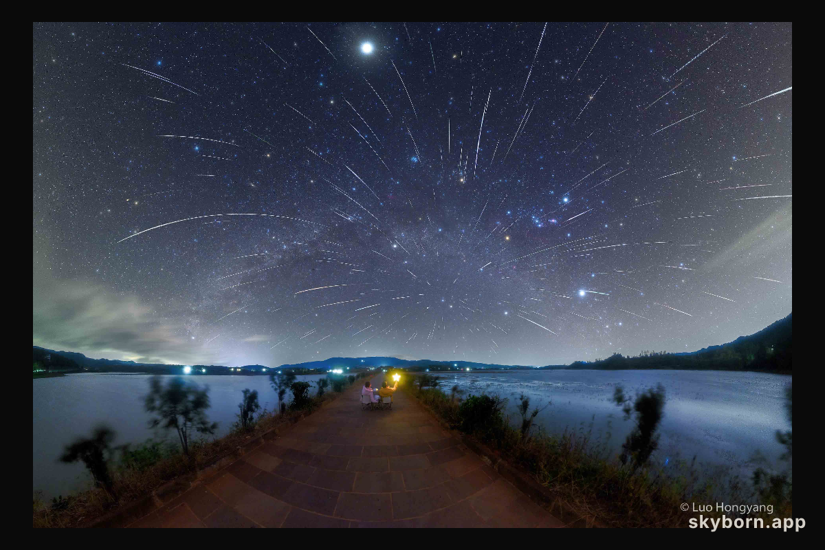 Geminids over China's Nianhu Lake